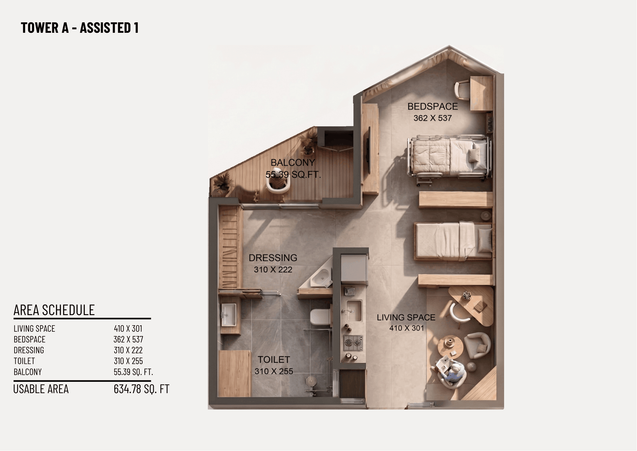 1 BHK Assisted floor plan