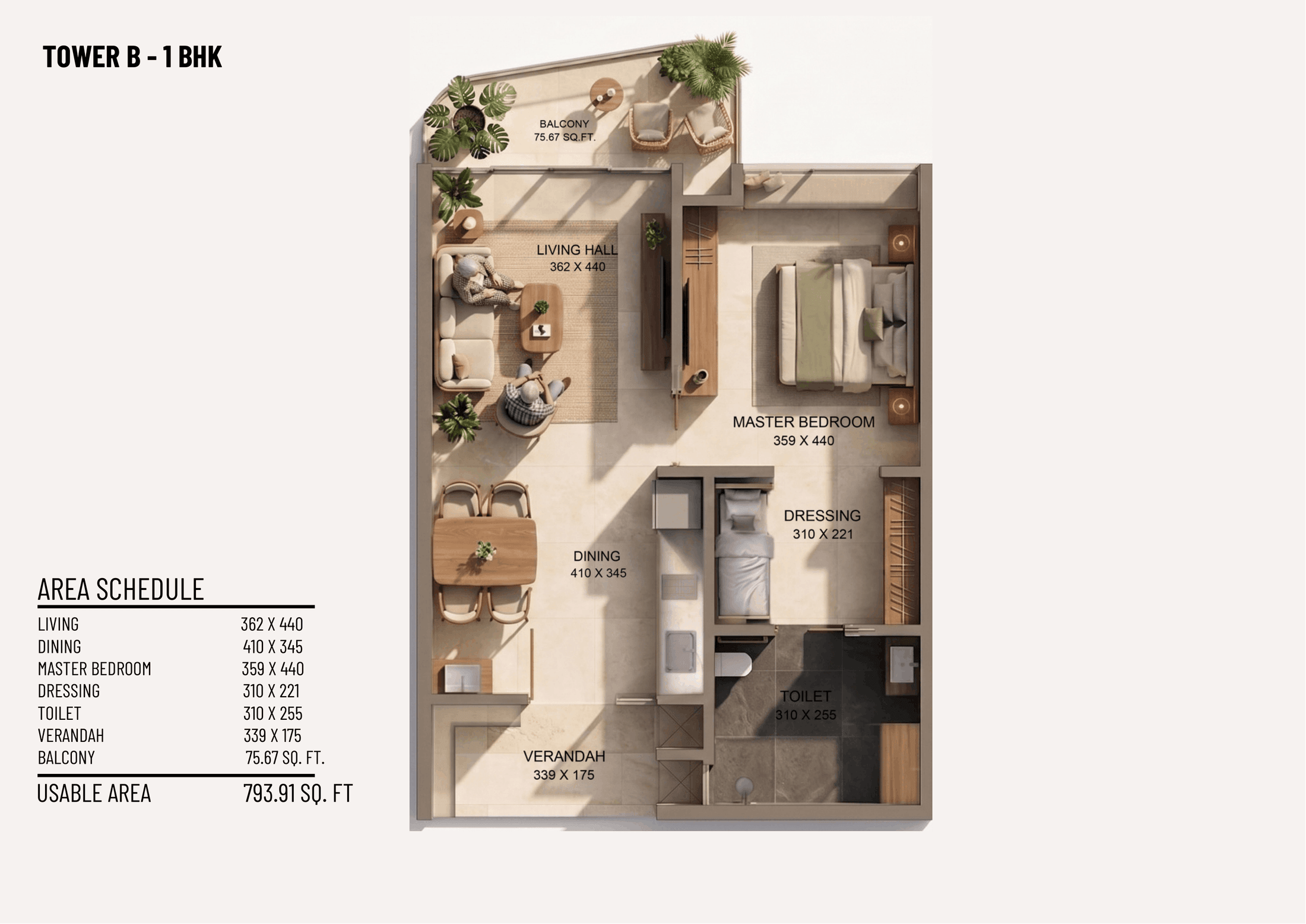 1 BHK floor plan