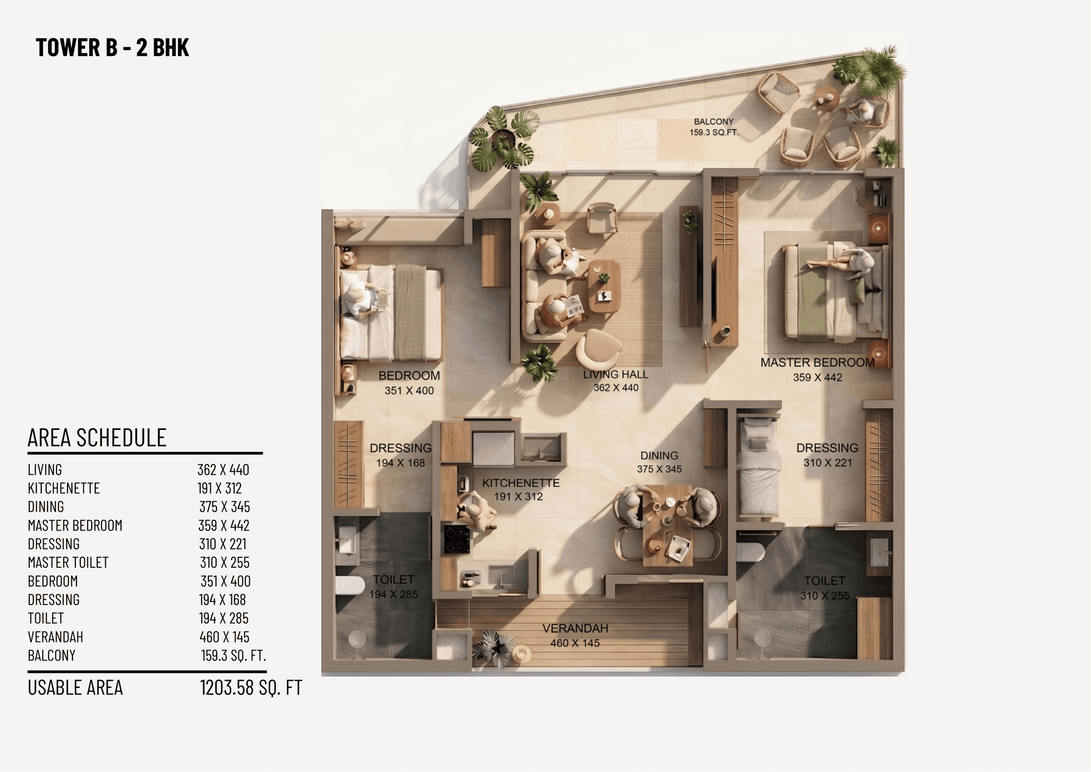 2 BHK floor plan